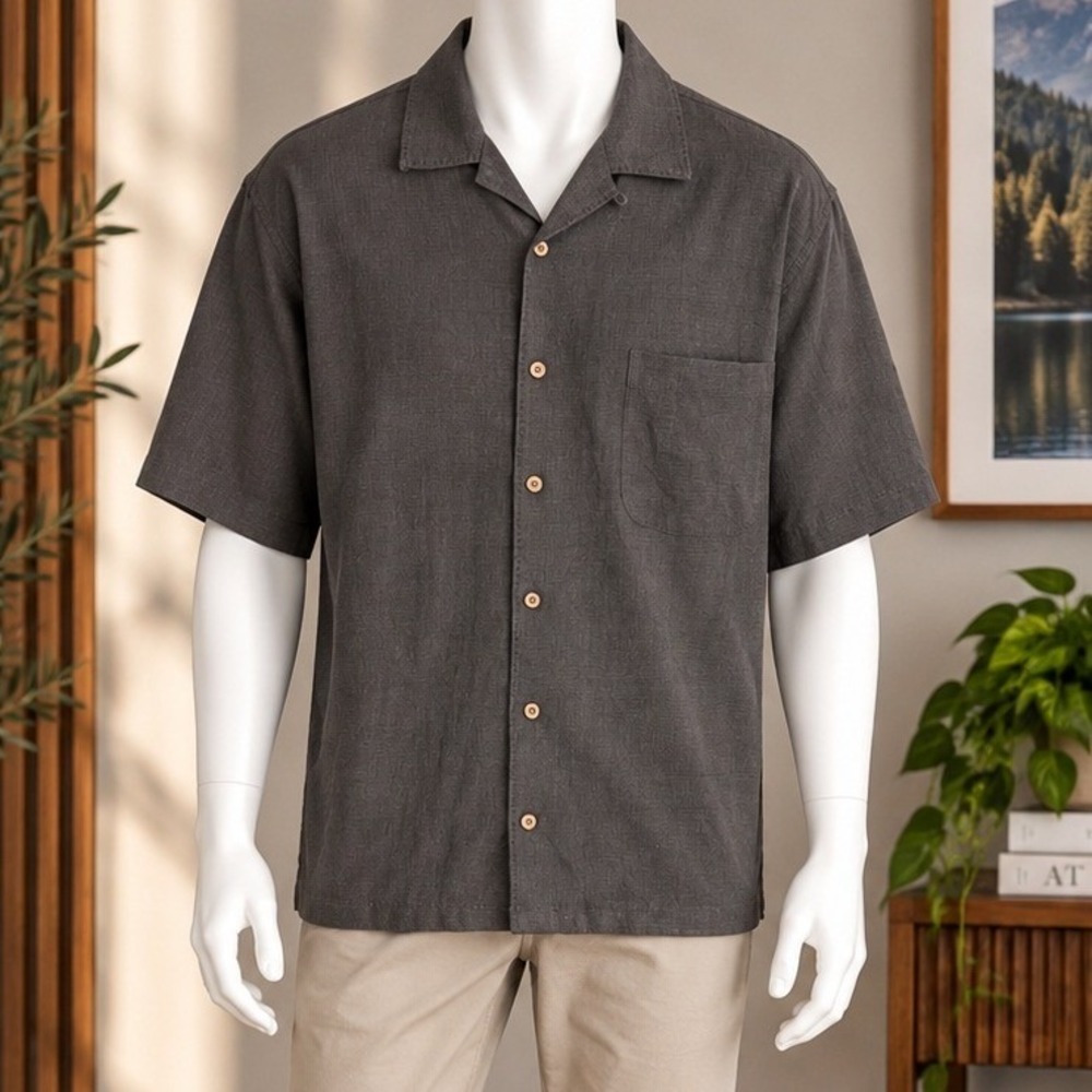 Pronto Uomo Mens Button Down Shirt Silk Blend Charcoal Gray Classic Fit 2X